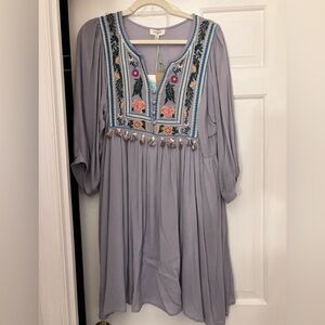 Umgee Lavender Dress with Floral Embroidery